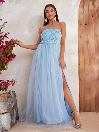 Giffniseti Split Thigh Mesh Tube Dress | SHEIN