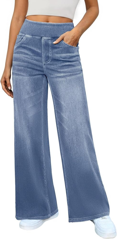 DLOODA Women's Stretchy Wide Leg Jeans High Waisted Denim Pants | Amazon (US)