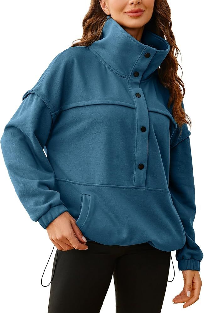 Glamaker Womens Oversized Sweatshirt Turtleneck Button Pullover Top Y2k Hoodie Fall Fashion Sweat... | Amazon (US)