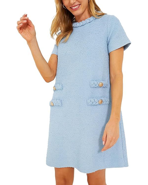 Ladyful Womens Tweed Jackie Dress Short Sleeve Elegant Crew Neck Business Party Vintage Button Bo... | Amazon (US)
