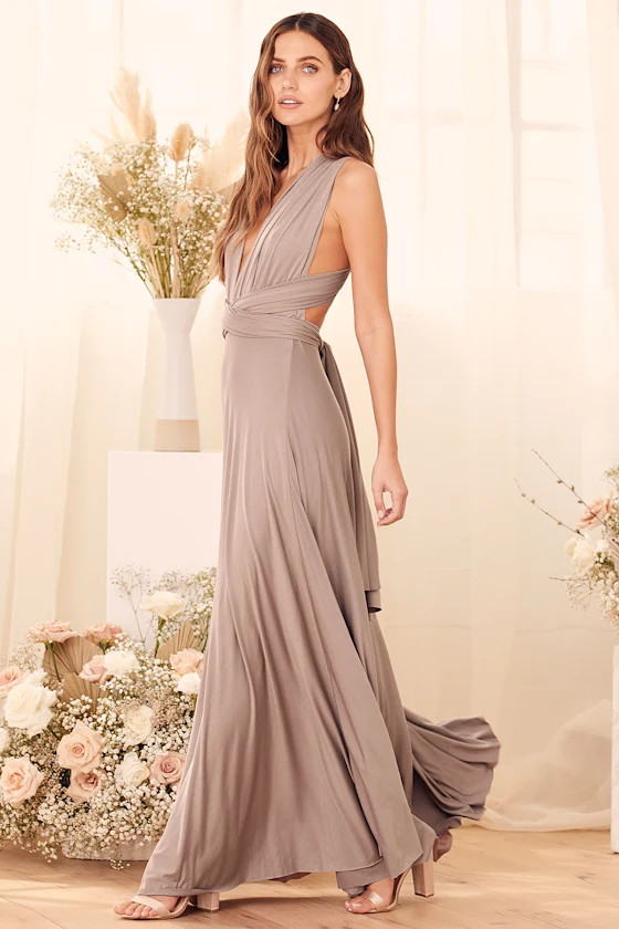 Tricks of the Trade Taupe Convertible Maxi Dress | Lulus