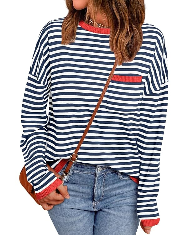 LILLUSORY Womens Striped Lightweight Sweaters 2026 Fall Fashion Outfits | Ladies Trendy Long Slee... | Amazon (US)