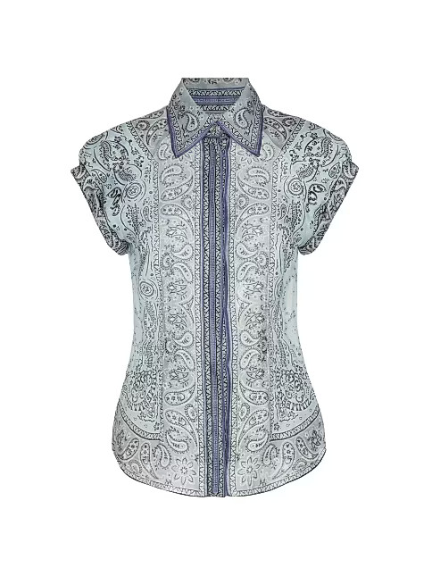 Matchmaker Paisley Linen-Silk Button-Front Blouse | Saks Fifth Avenue