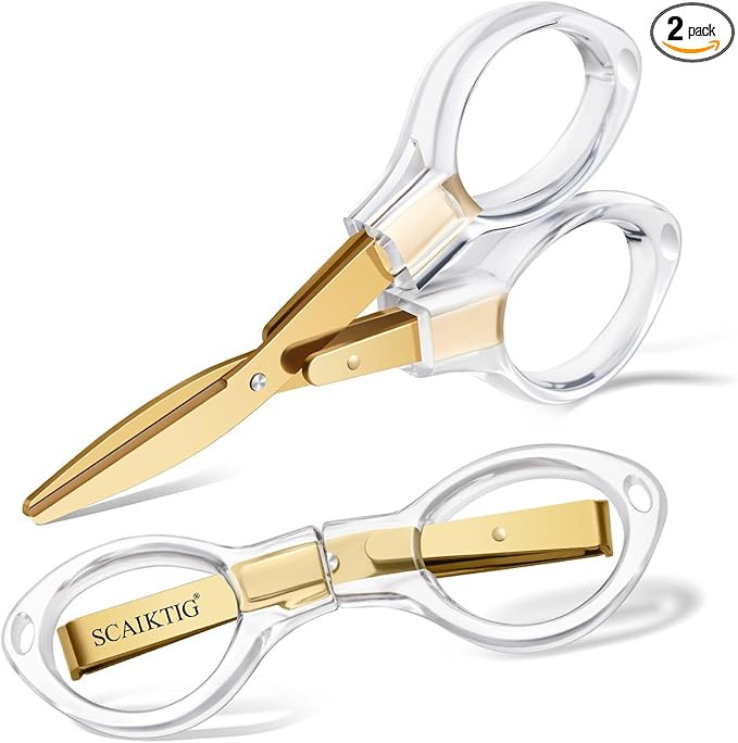 3.8” Folding Travel Scissors Set (2 Pcs), Safety Small Mini Foldable Scissors All Purpos, Clear... | Amazon (US)