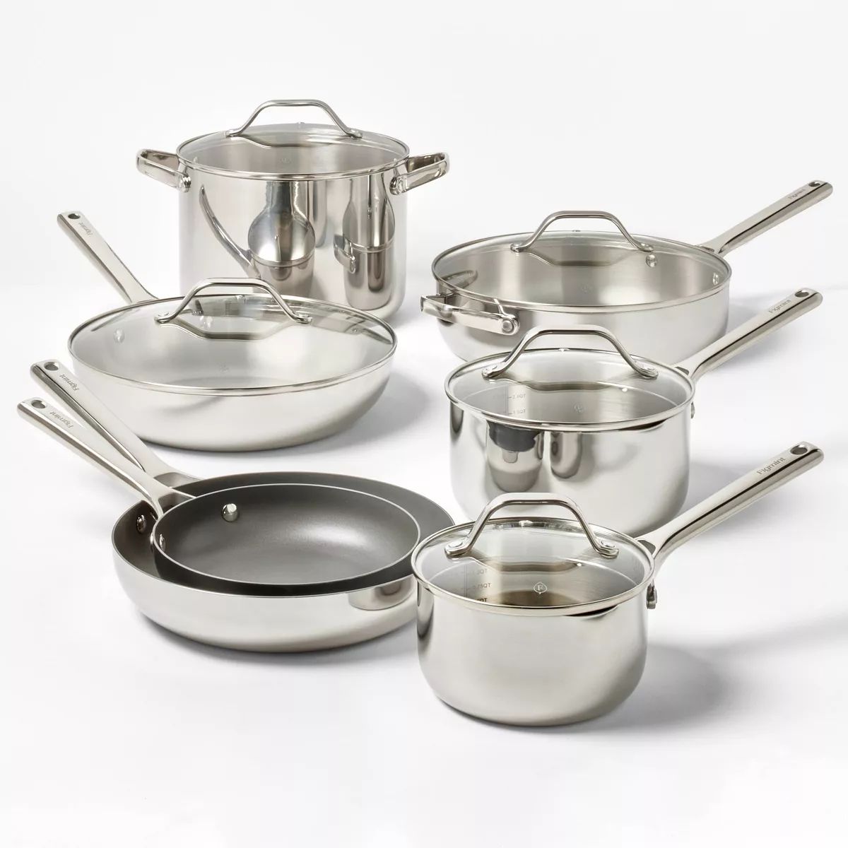 12pc Nonstick Stainless Steel Cookware Set with 6pc Pan Protectors Silver - Figmint™ | Target