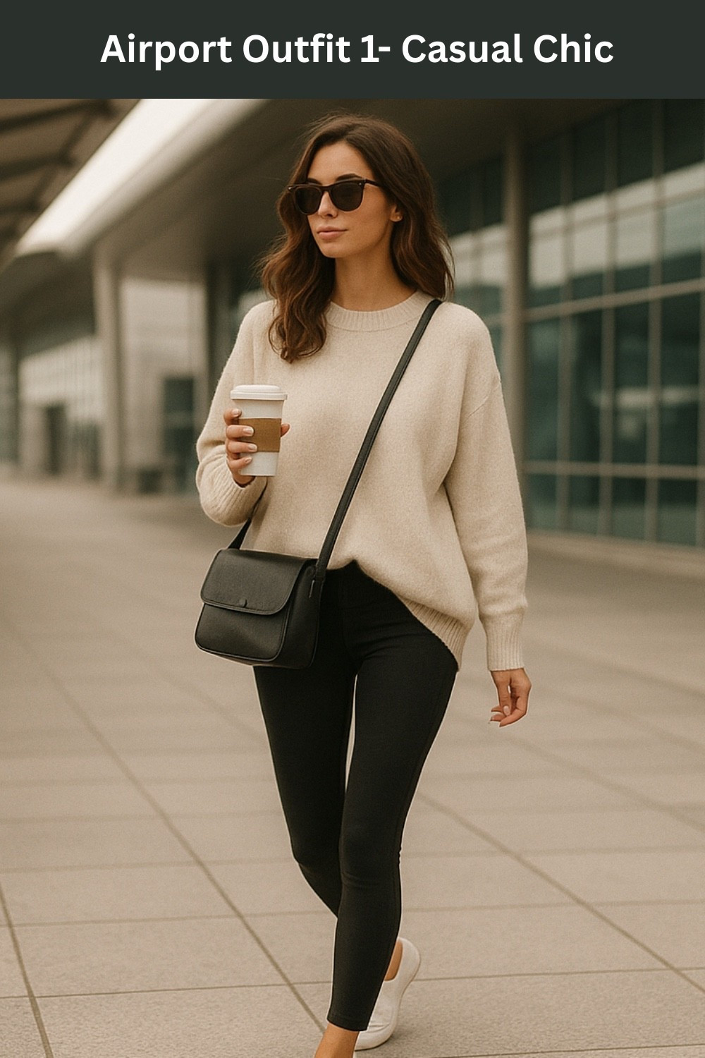 Cozy yet chic airport outfit. A soft oversized sweater paired with black leggings and white sneakers makes the perfect travel day uniform- comfy, minimal, and stylish. The black crossbody adds hands-free ease for coffee runs and boarding gates. 

#LTKTravel