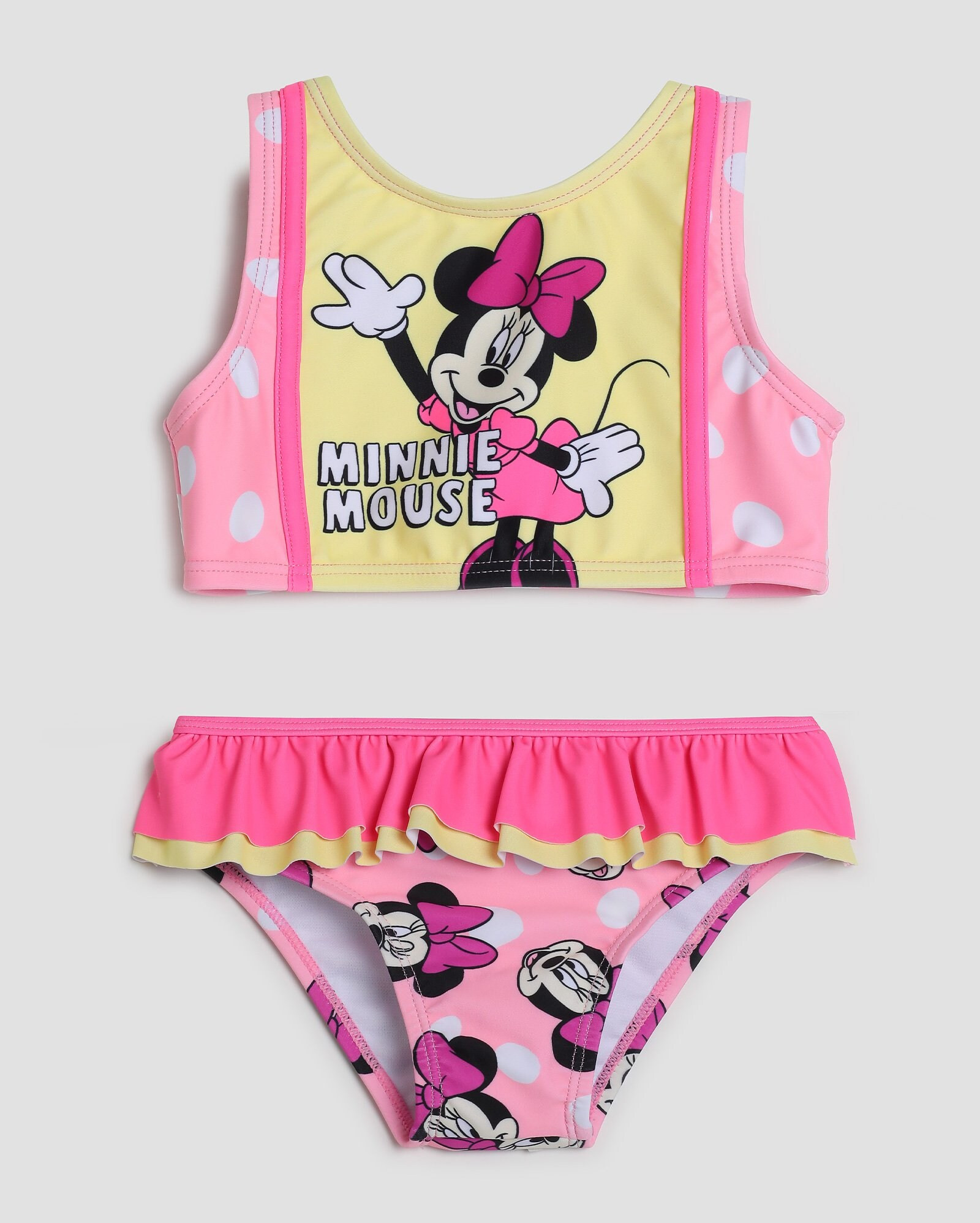 Biquíni infantil Minnie com babados e poá 1-4A rosa | Disney | Riachuelo (BR)