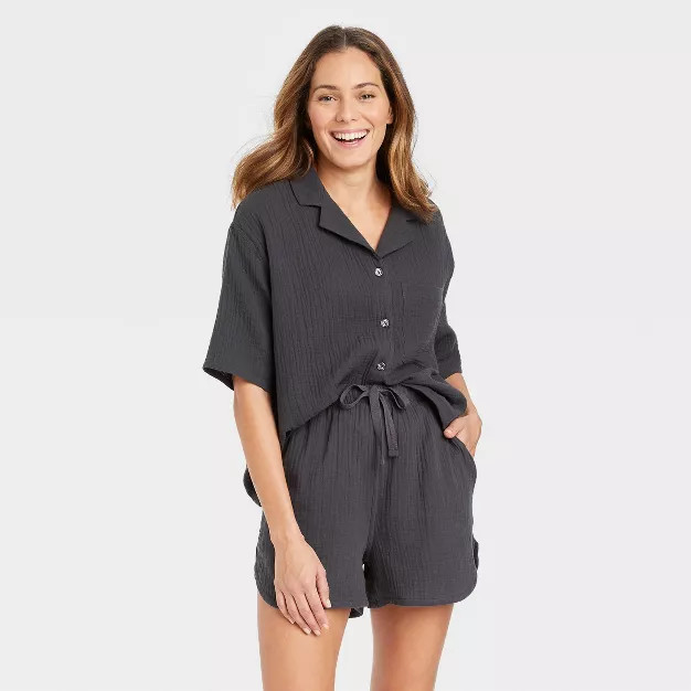 Women's 100% Cotton Short Sleeve Notch Collar Pajama Top - Stars Above™ | Target