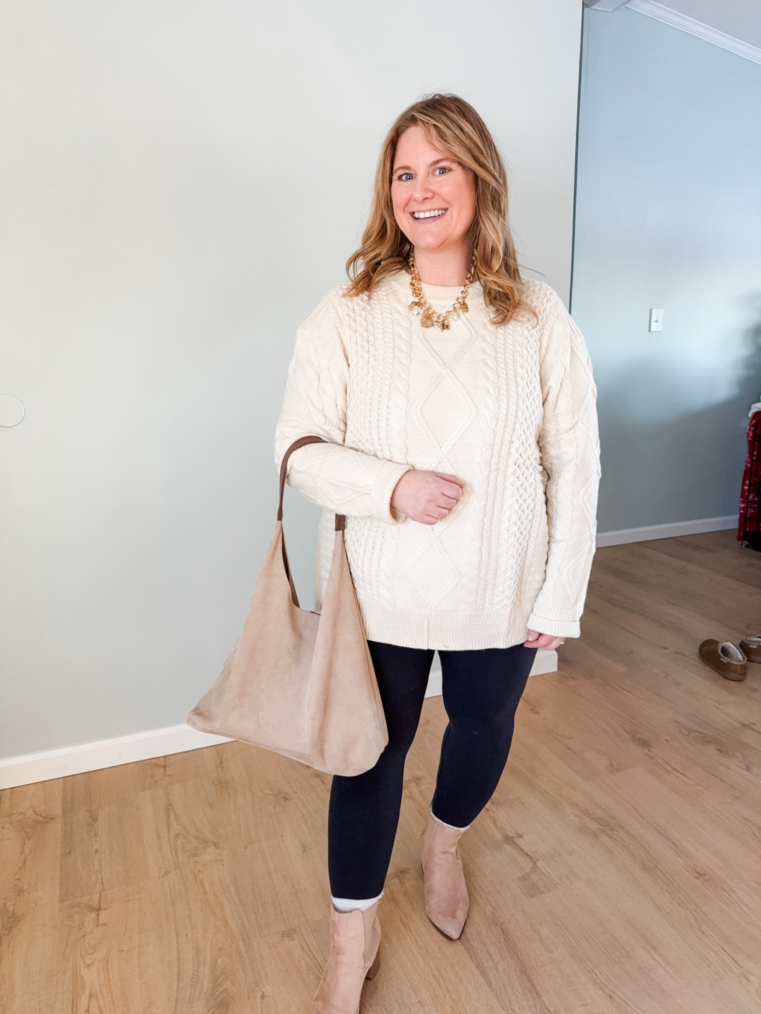 Leggings outfit idea! Wearing an XL in my cable knit sweater snd XL in my leggings. 

#LTKFindsUnder50 #LTKMidsize #LTKSeasonal