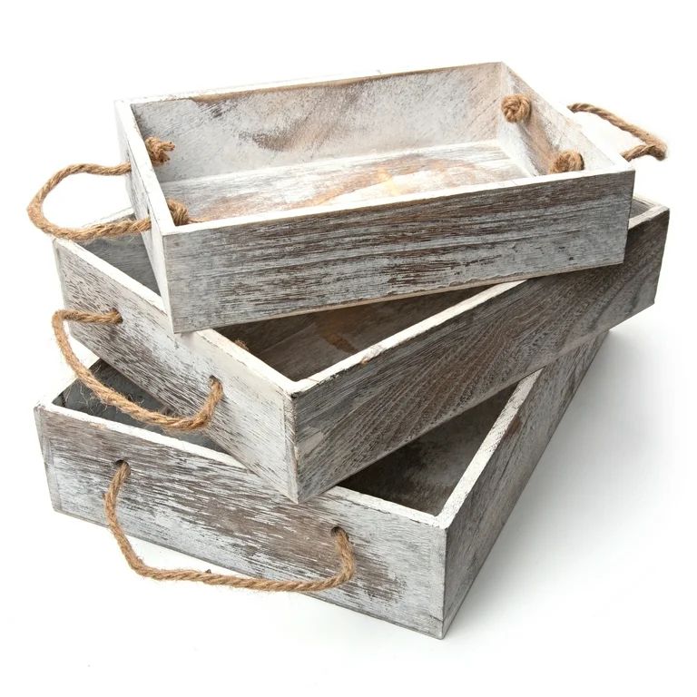 Cousin DIY Rustic Wooden White Wash Nested Tray Set, 3 Pieces in Multiple Sizes - Walmart.com | Walmart (US)