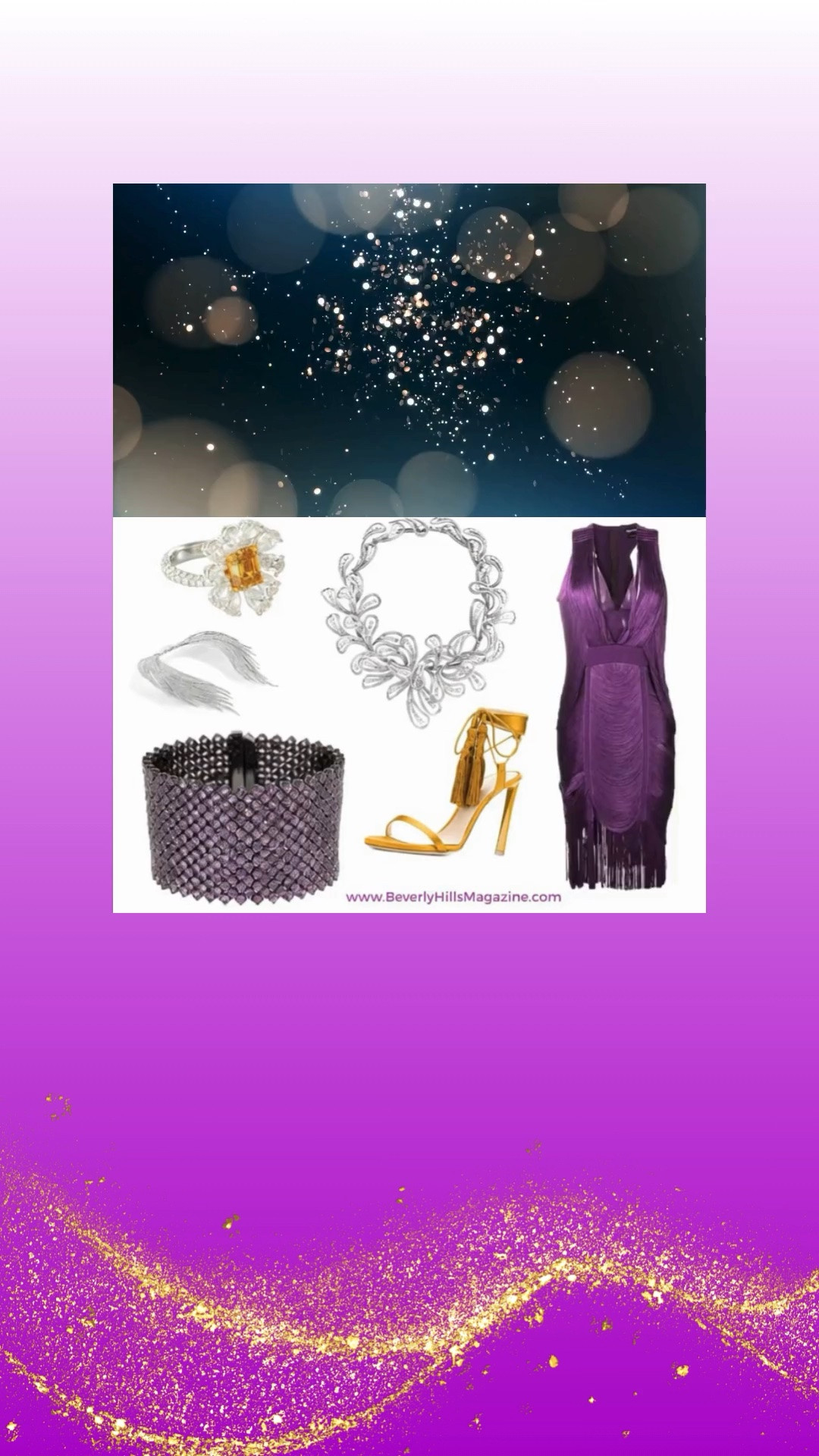 STUNNING PURPLE & GOLD STYLE 💜✨

Luxury shines through every detail in this striking fashion look filled with rich color and radiant accents. A classy purple dress creates an elegant focal point, bringing depth, beauty, and confident energy to the entire ensemble.

Gold high heels add warmth and glamour, while sparkling diamonds paired with gold and purple jewelry create a dazzling combination that catches the light from every angle. Together, these accessories transform the outfit into a true statement look made for unforgettable entrances.

From upscale events to glamorous evenings out, this fashion pairing delivers beauty, confidence, and eye-catching style in every detail.

https://www.beverlyhillsmagazine.com/shop ✨

#Fashion #Style #ShopStyle #PurpleFashion #LuxuryStyle