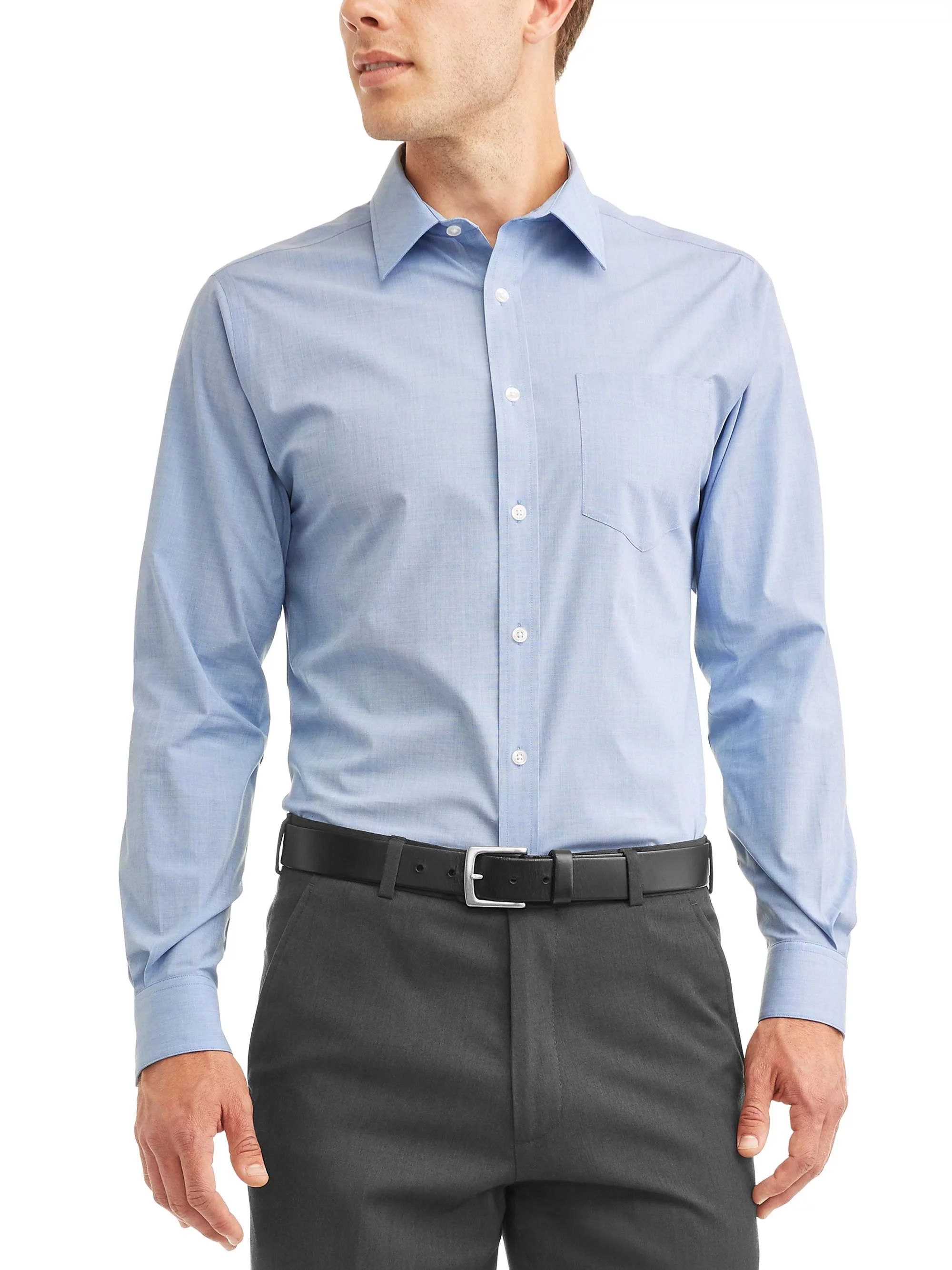 George Men's Long Sleeve Performance Dress Shirt, Up to 3XL | Walmart (US)