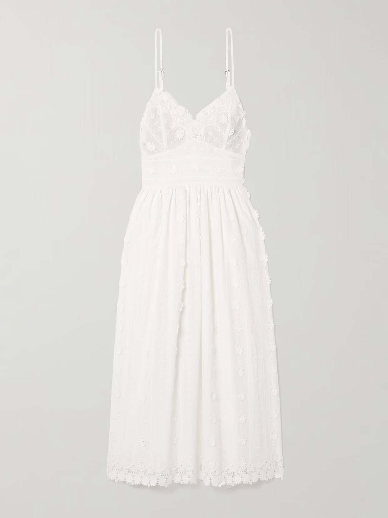Miguelina - Hollis Appliquéd Embroidered Guipure Lace-trimmed Cotton-voile Midi Dress - Off-white | NET-A-PORTER (US)