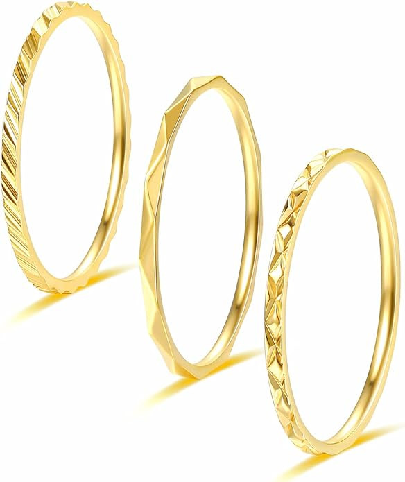 KAZITSAN 1mm 3pc Women Men Stainless Steel Rings Fashion Plain Band Knuckle Stacking Midi Rings S... | Amazon (US)