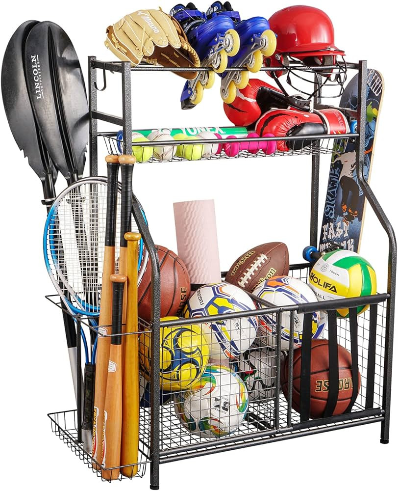 PLKOW Sports Equipment Storage for Garage, Indoor/Outdoor Sports Rack for Garage, Ball Storage Ga... | Amazon (US)