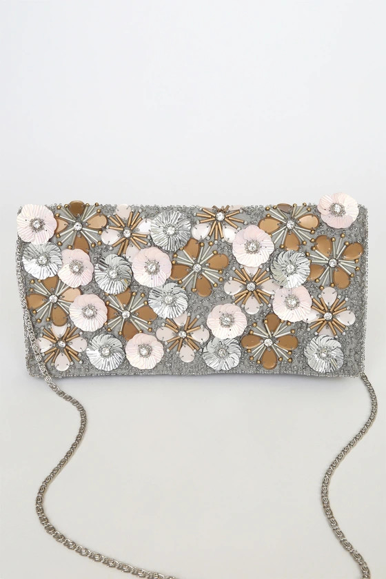 Flash of Bliss Silver Multi Beaded Rhinestone Clutch | Lulus (US)