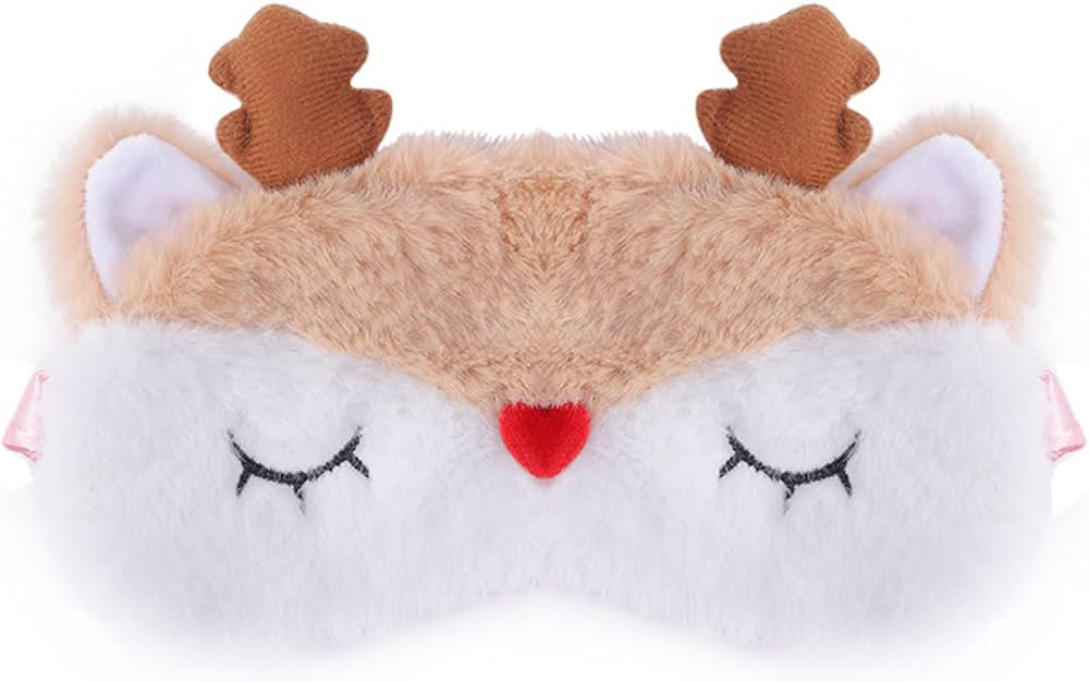 Cute Reindeer Plush Sleep Mask Eye Mask Sleeping Mask Christmas Animal Rudolph Soft Fluffy Eye Co... | Amazon (US)
