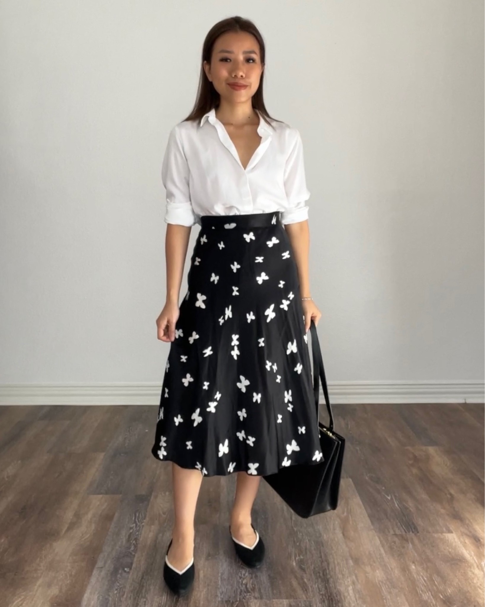 A classy work outfit with a white button down shirt (XS), a black satin midi skirt (original from Fangyan Store), and flats (TTS)

Uniqlo white shirt fall outfit fall outfits black shoes work work outfits work style casual work outfits business casual outfits business wear work wear pointed shoes outfits striped button down shirt parisian fashion clean girl aesthetic how to style styling tips styling hacks fall transition outfits fall office outfits for women smart casual work outfit petite outfits petite fashion petite style petite blogger 

#LTKunder50 #LTKsalealert #LTKunder100