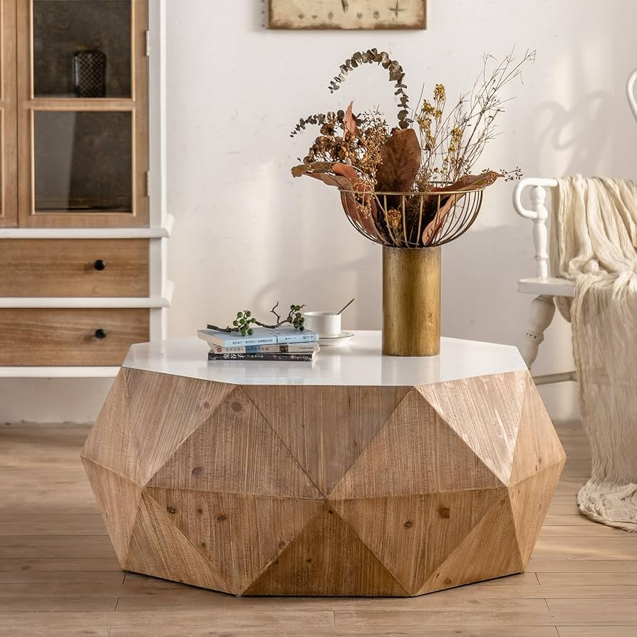 38" Modern Farmhouse Coffee Table, Drum Coffee Table, American Retro Style Coffee Table for Offic... | Amazon (US)
