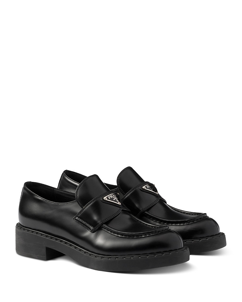 Prada Women's Chocolate Brushed Leather Loafers | Bloomingdale's (US)