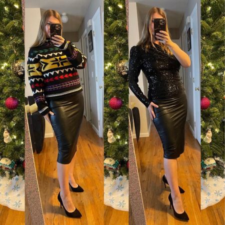 Dress up or down for the holidays 🎄
One faux leather Commando skirt - two ways 

#LTKSeasonal #LTKHoliday #LTKstyletip