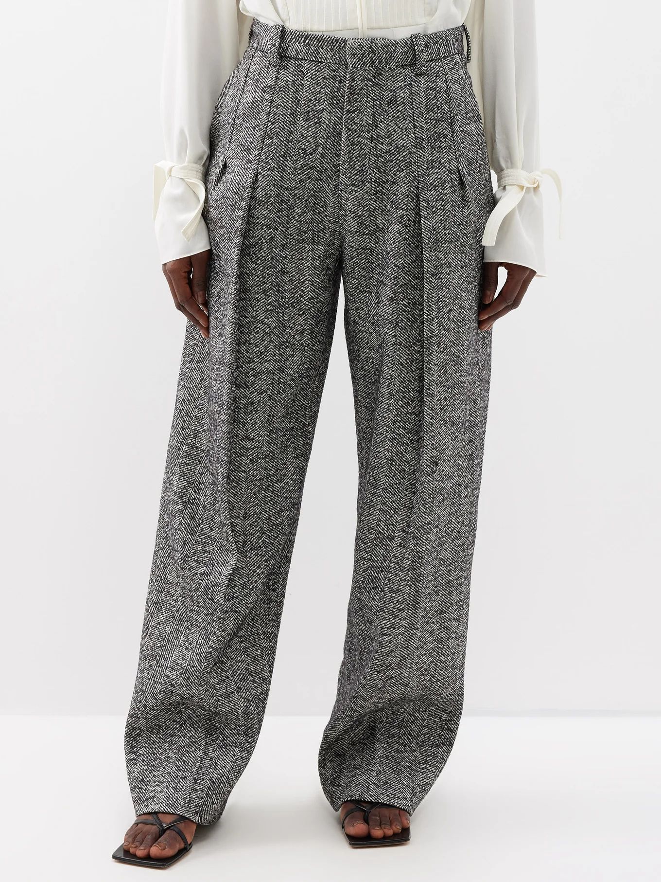 Herringbone wool-blend wide-leg trousers | Victoria Beckham | Matches (US)