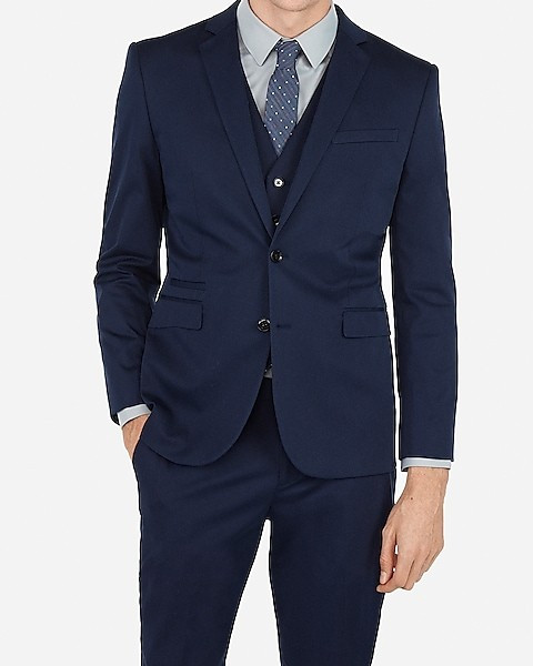 Slim Navy Cotton Blend Performance Stretch Suit Jacket | Express
