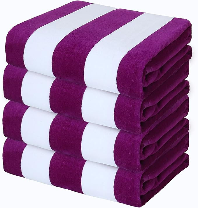 Exclusivo Mezcla 4 Pack Cotton Oversized 35x70 Inches Soft Cabana Stripe Thick Beach Towel, Super... | Amazon (US)