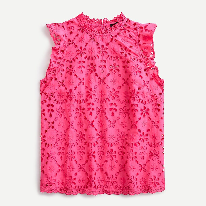 Flutter-sleeve mockneck top in embroidered eyelet | J. Crew US