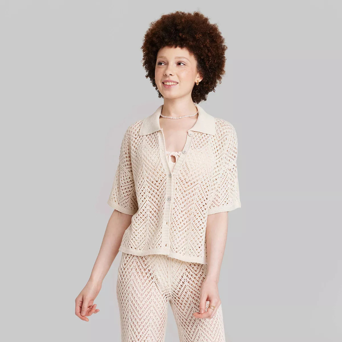 Women's Short Sleeve Open Work Camp Shirt - Wild Fable™ | Target