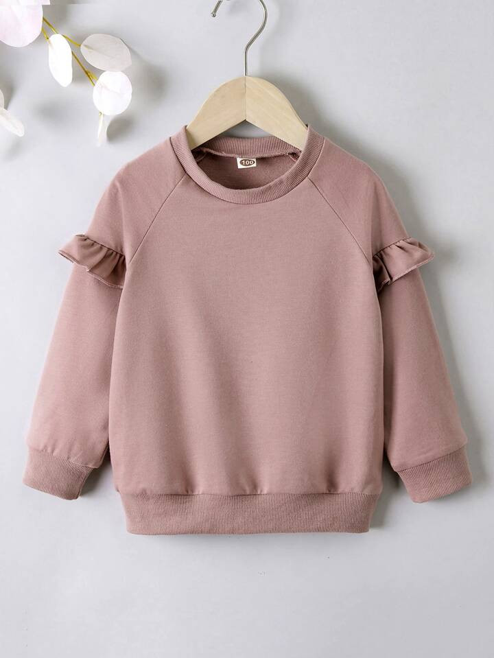 SHEIN Kids EVRYDAY Toddler Girls Ruffle Trim Raglan Sleeve Pullover | SHEIN