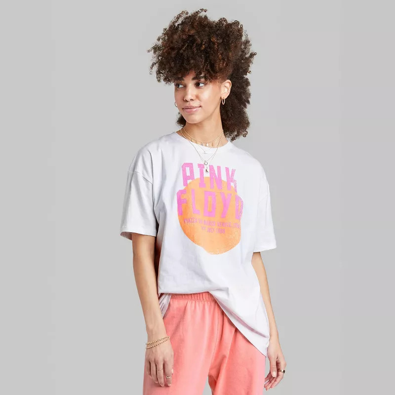 Women's Ascot + Hart Pink Floyd Short Sleeve Graphic Boyfriend T-Shirt - White | Target
