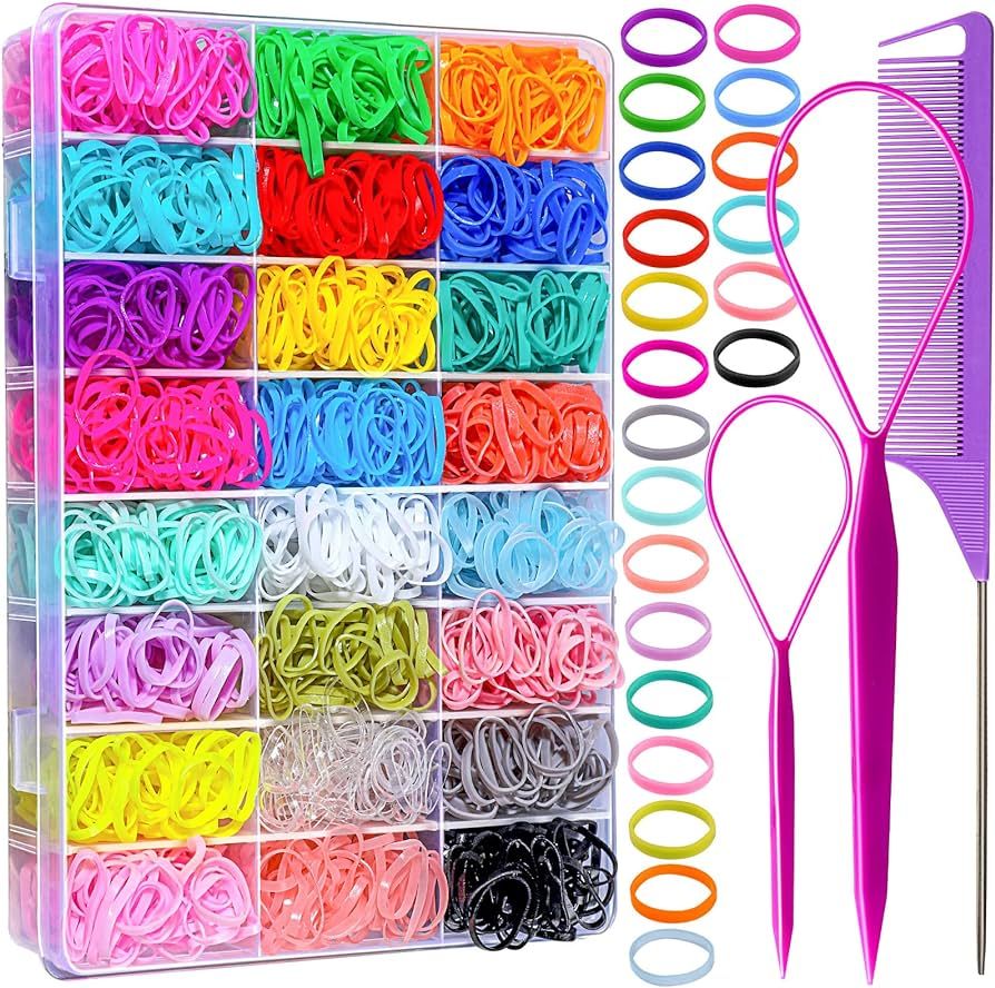 YGDZ Elastic Hair Bands 24 Colors, 1500 pcs Mini Hair Rubber Bands for Hair, Small Hair Ties, Pon... | Amazon (US)