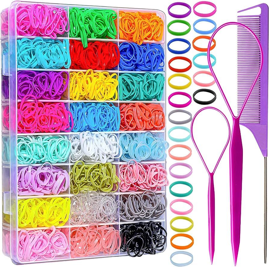 YGDZ Elastic Hair Bands 24 Colors, 1500 pcs Mini Hair Rubber Bands for Hair, Small Hair Ties, Pon... | Amazon (US)