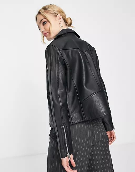 Mango leather biker jacket in black | ASOS | ASOS (Global)