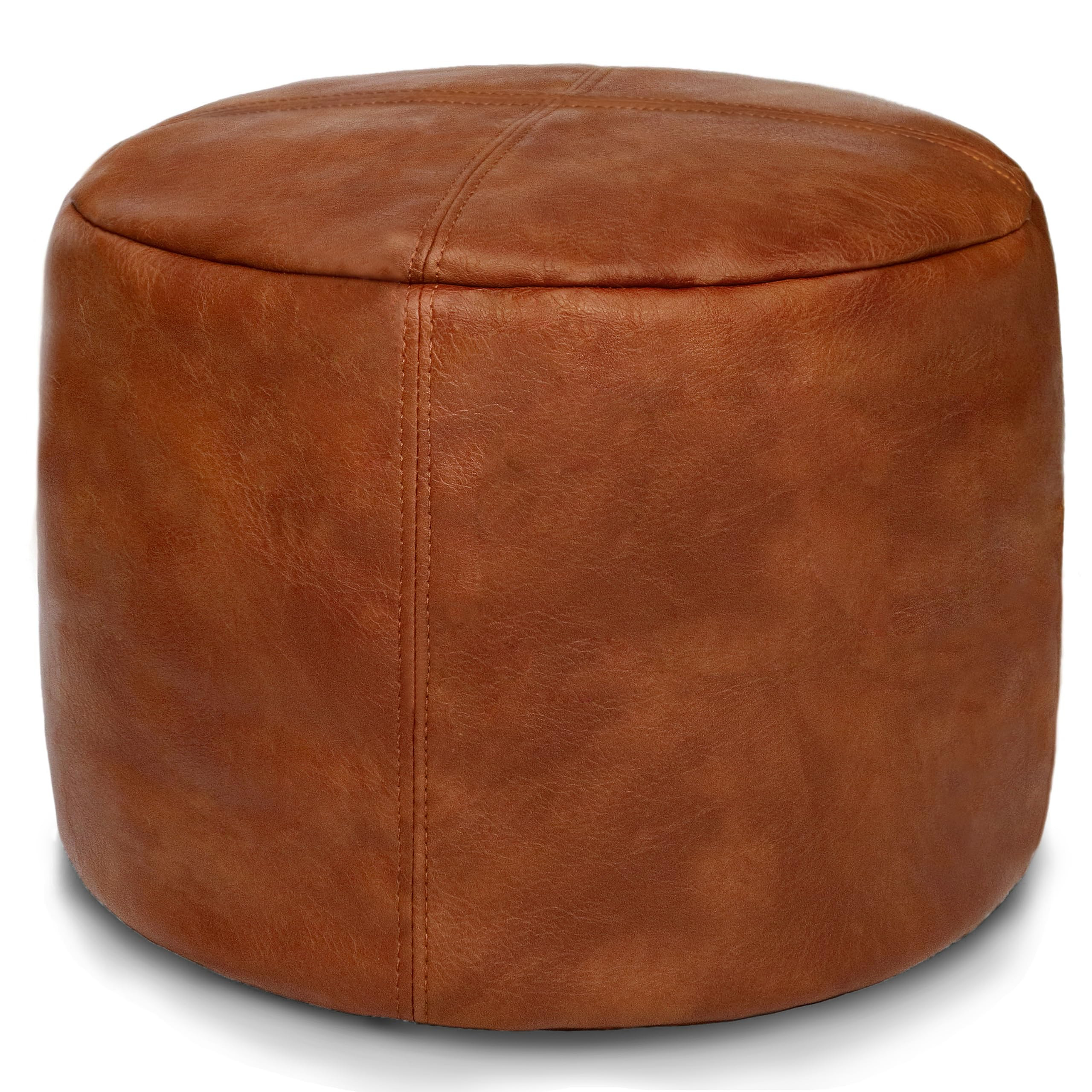 Thgonwid Unstuffed Faux Leather Pouf Cover, Handmade Footstool Ottoman Storage Solution, Floor Footrest Cushion, 16.5”Dx12”H, Amaretto | Amazon (US)