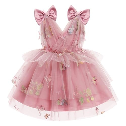 IMEKIS Fairy Dresses for Girls: Toddler Butterfly 2nd 3rd Birthday Outfit Cake Smash Photoshoot Kids Formal Baby Tulle Tutu Easter Tea Party Wedding Guest Pageant Dusty Pink Floral 2-3T | Amazon (US)