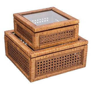 Hello Honey® Dark Brown Modern Decorative Square Woven Rattan & Wood Display Box Set with Glass Top | Michaels® | Michaels Stores