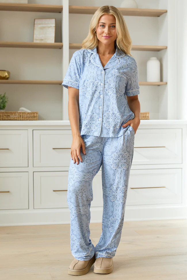 Helena Blue Paisley Pajama Set | Pink Lily