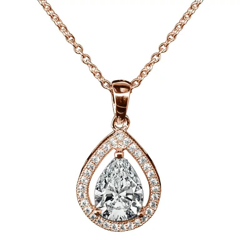 Cate & Chloe Isabel 18k Rose Gold Plated Halo Teardrop Pendant Necklace | Women's Necklace with S... | Walmart (US)