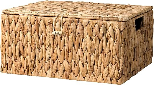 StorageWorks Large Water Hyacinth Baskets for Organizing, Wicker Basket with Lid for Shelves, Sto... | Amazon (US)