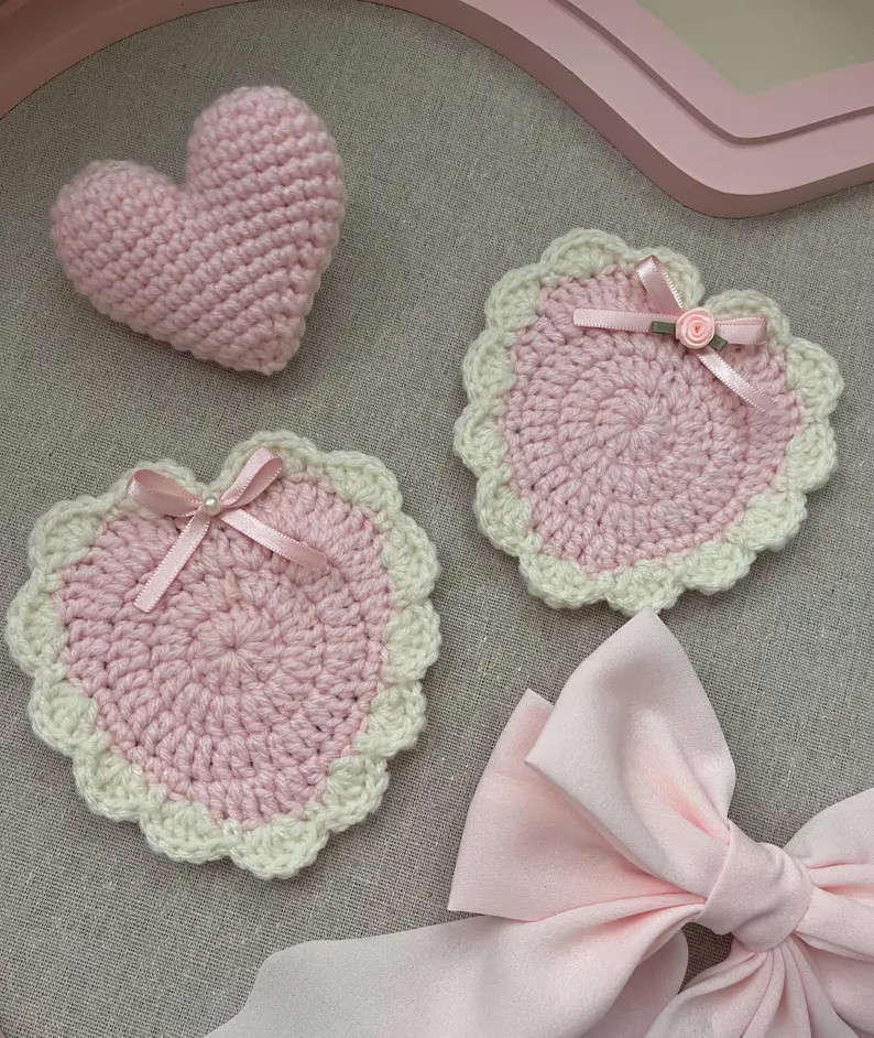 Pink Cream Heart Coasters - Etsy | Etsy (US)