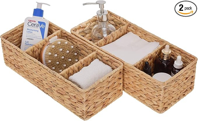 StorageWorks 3-Section Wicker Baskets for Shelves, Hand-Woven Water Hyacinth Storage Baskets, 14.... | Amazon (US)
