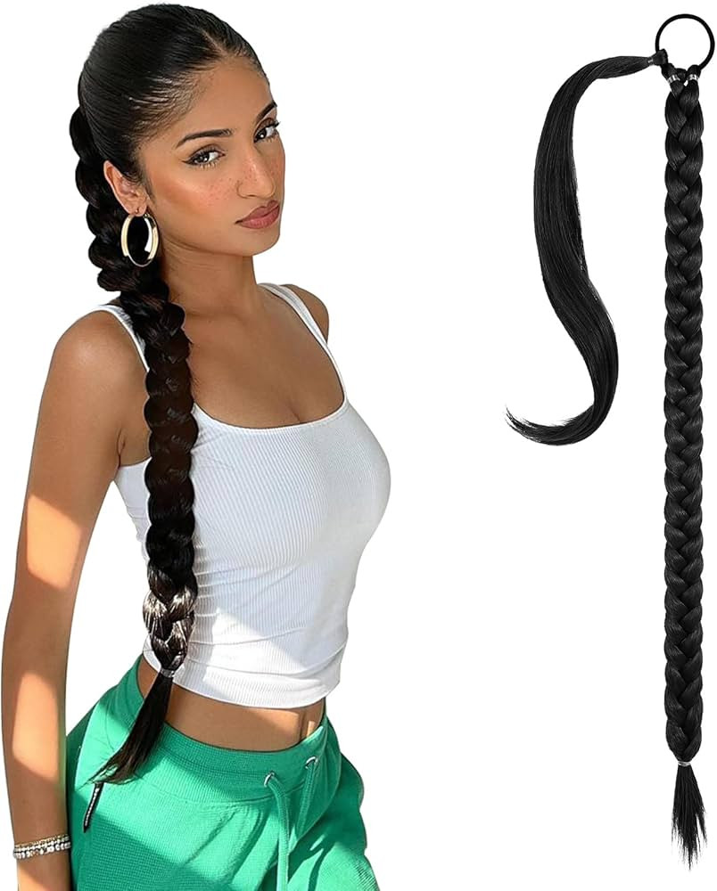 SEIKEA Long Braided Ponytail Extension with Hair Tie Straight Wrap Around Hair Extensions Ponytai... | Amazon (US)