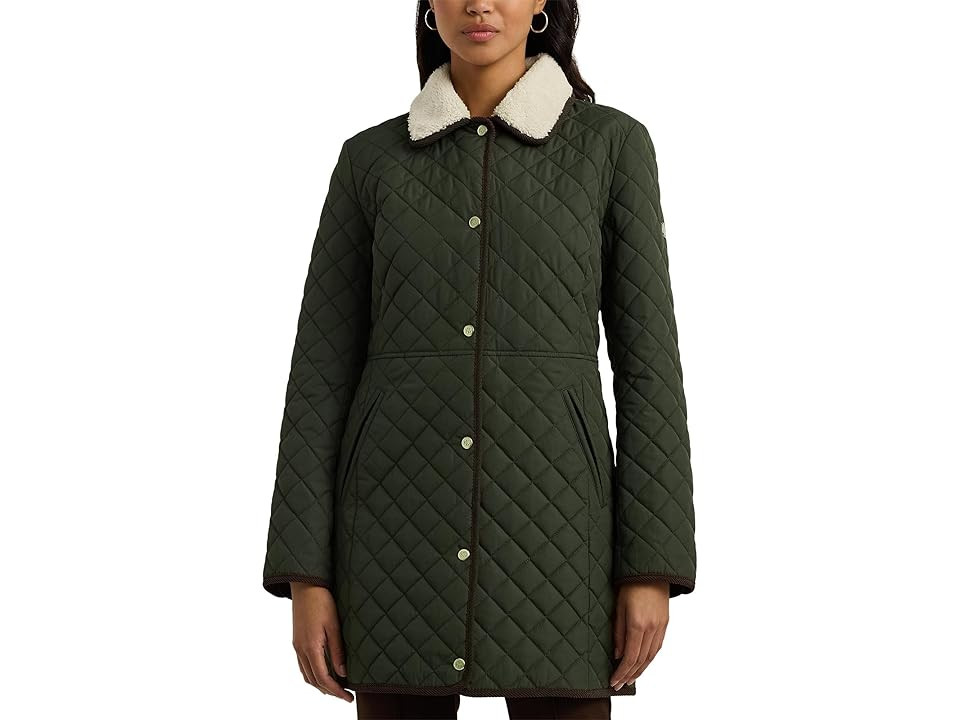 Lauren Ralph Lauren Quilt 3/4 W Berber Women's Coat Litchfield Loden : LG, Polyester | Zappos
