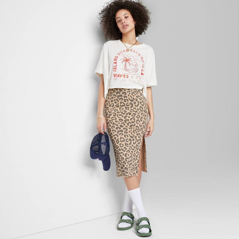Women's Ascot + Hart Rib Knit Graphic Skirt - Tan Leopard Print | Target