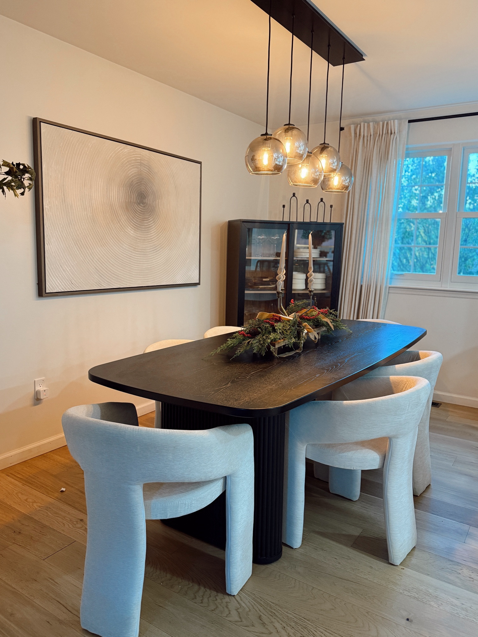 Crate&Barrel dining table
Dining room decor
Black dining table 
