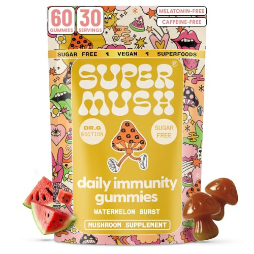 SuperMush Dr. G Daily Greens Immunity Gummies - Lions Mane, Reishi, Chaga Mushrooms, Prebiotics & Vitamins for Immune System Support, Gut Health & Radiance - Sugar Free Mushroom Supplement (60 Count) | Amazon (US)