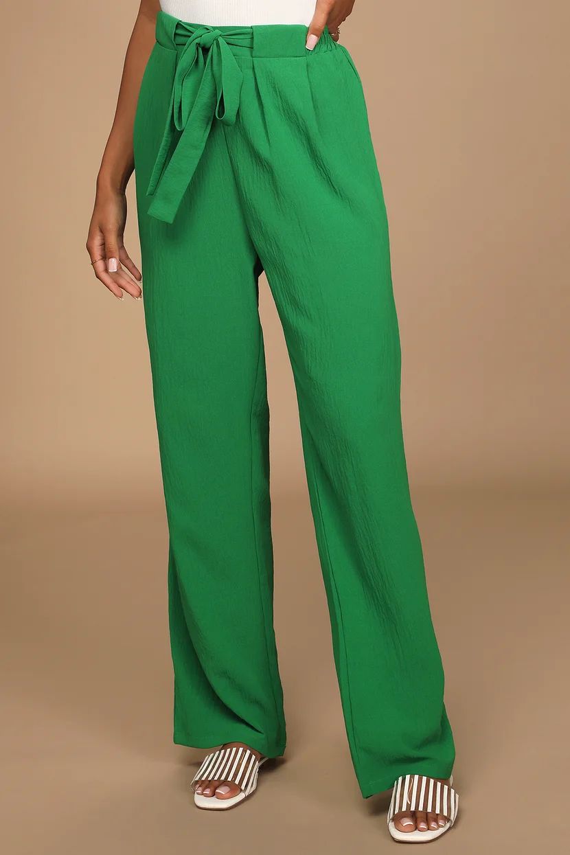 Sunny Approach Green Tie-Front Wide-Leg Pants | Lulus (US)