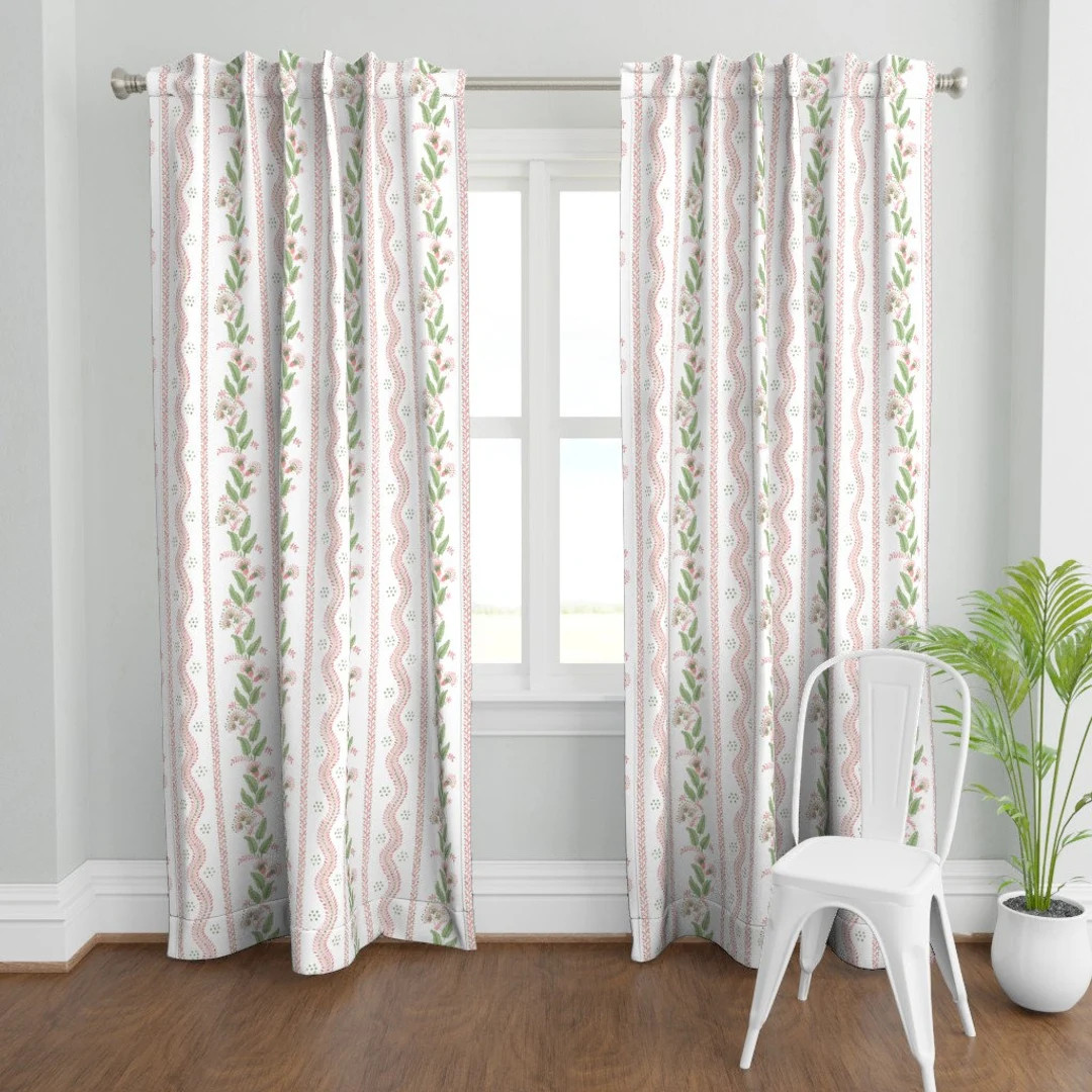 Floral Stripe Curtain Panel - Emma Alexis Stripe by danika_herrick - Botanical Feminine Cottageco... | Etsy (US)